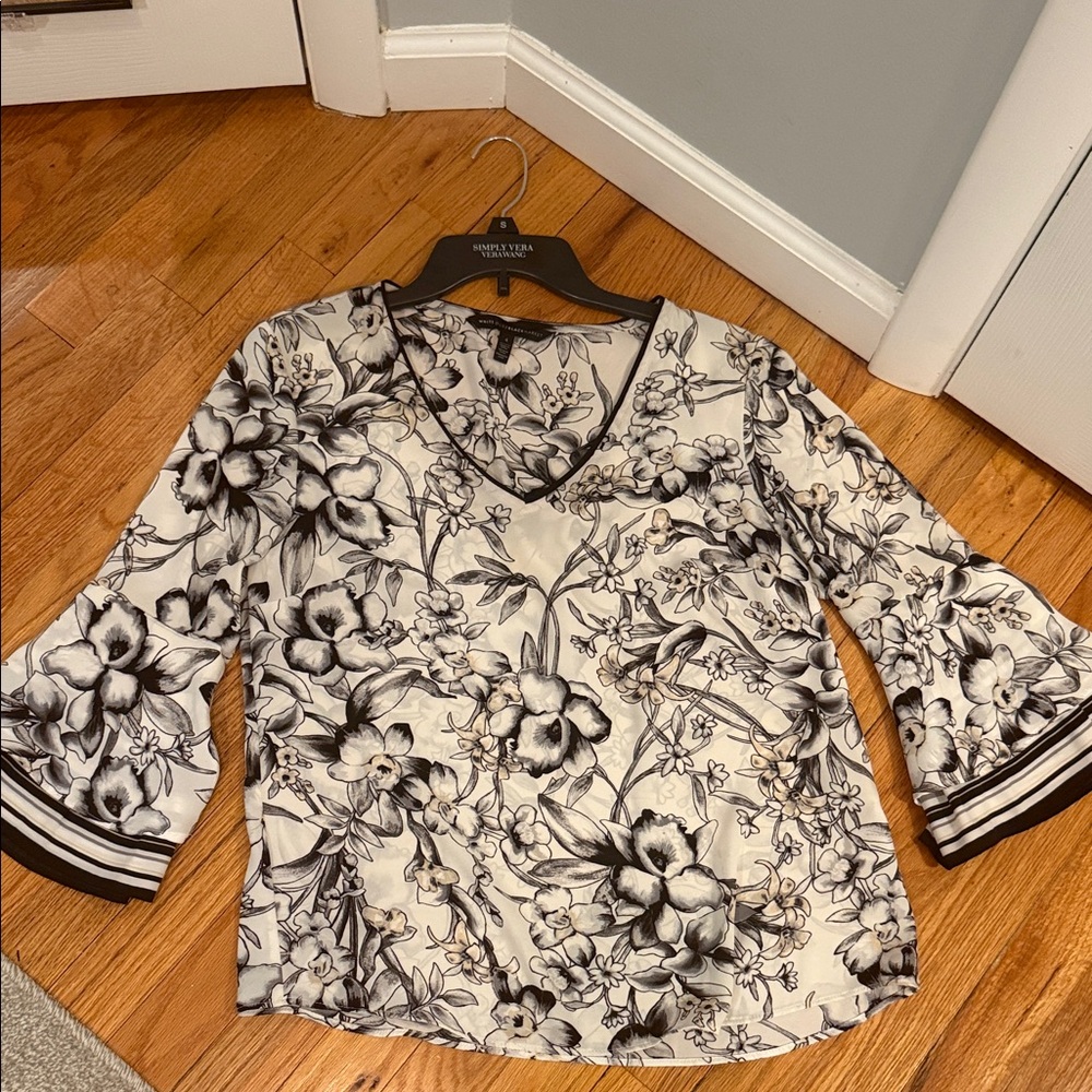 White House Black Market Black and White Floral Blouse